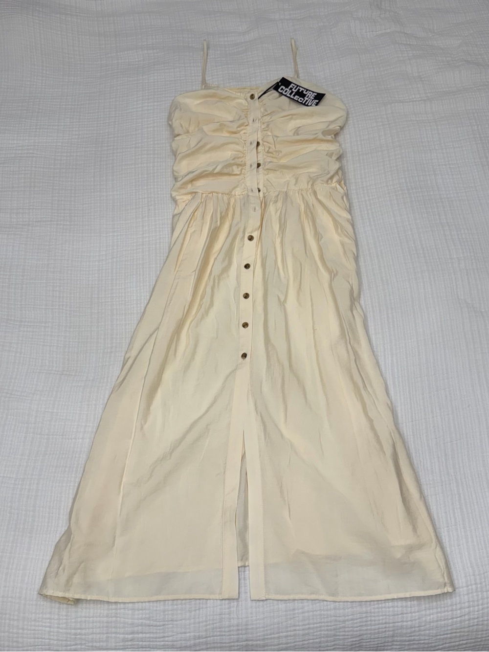 future collective cream ruched button front maxi dress size medium